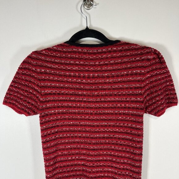 Self Portrait Melange Knit Bow Rhinestone Button Red Tweed Mini Dress Medium 6/8 - Picture 8 of 9